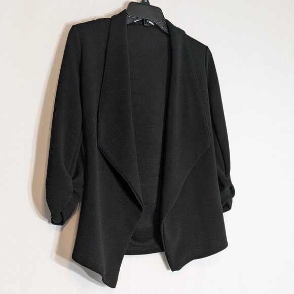 DOUBLJU Black Open Cardigan; 3/4 Sleeves; Size M - Picture 1 of 6